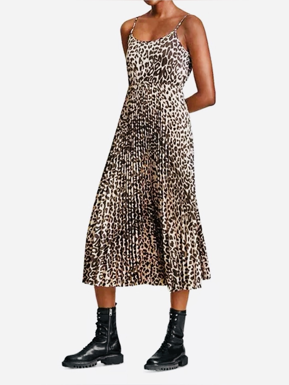 All Saints Leowa Leopard Pleated Midi Dress – Size Small